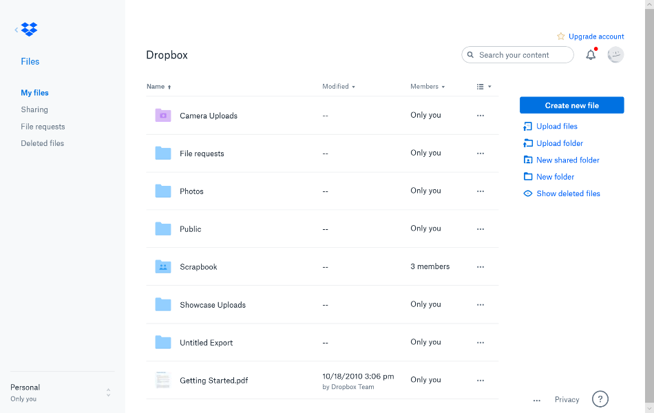 Dropbox screenshot