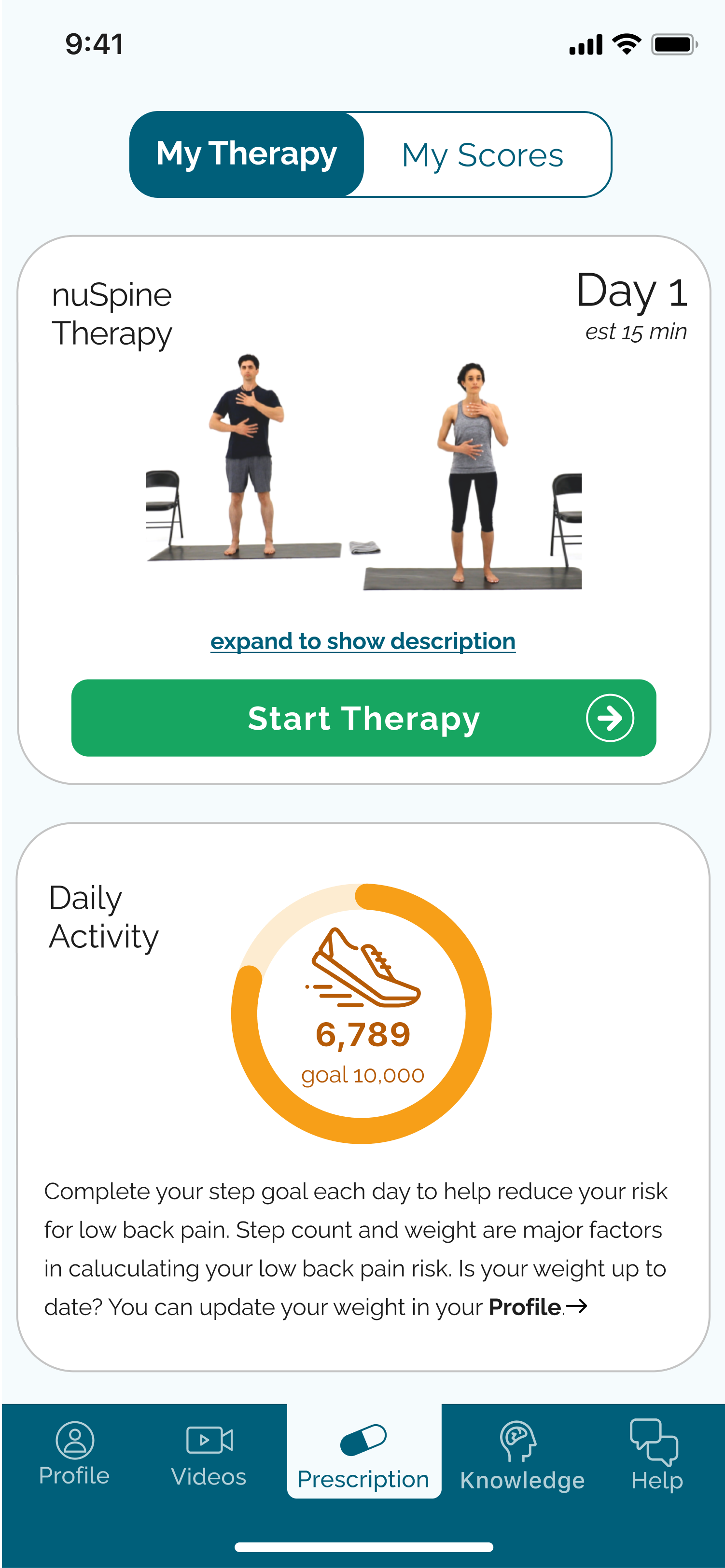 mobile therapy dashboard mockup