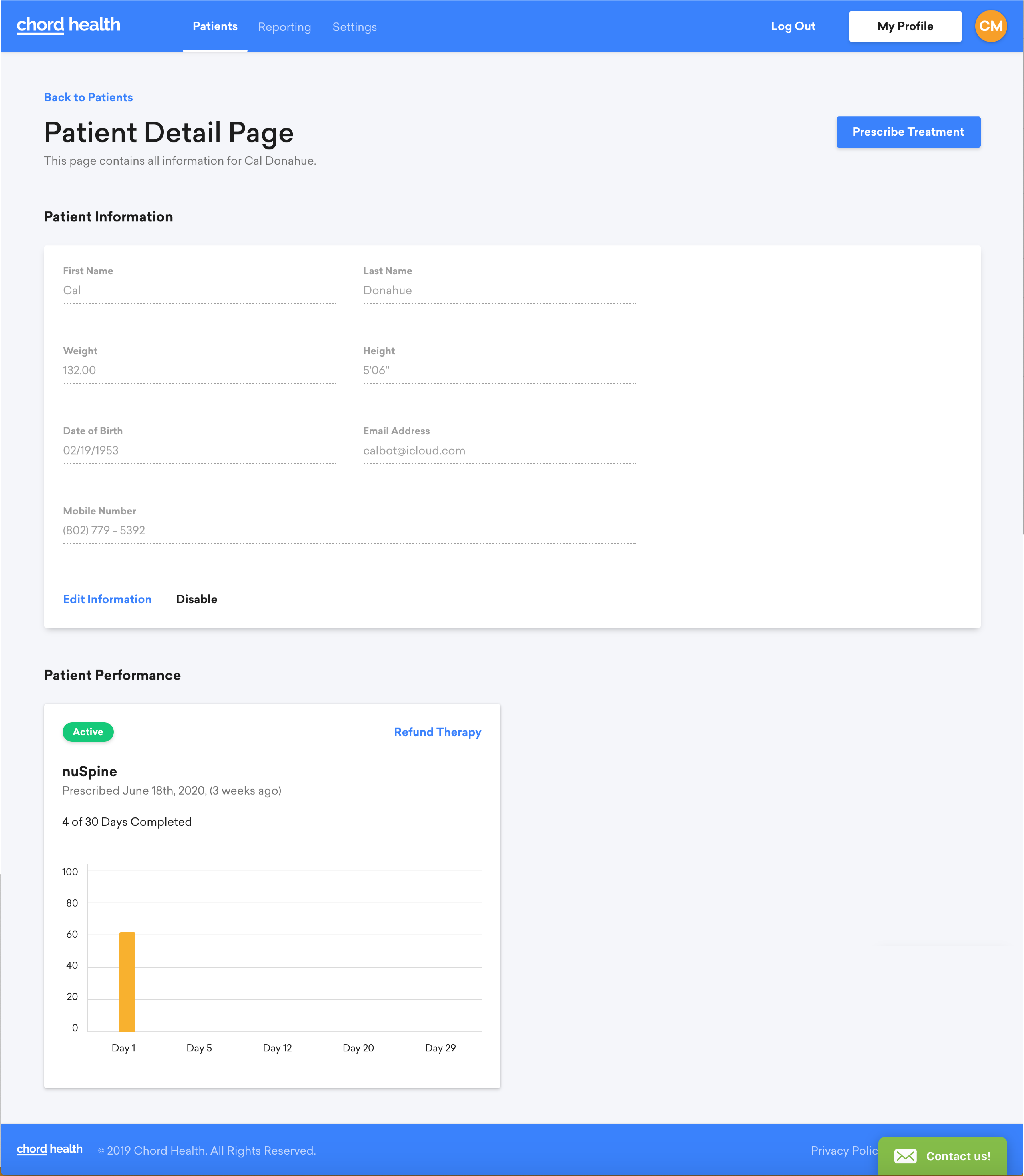 existing patient profile screenshot