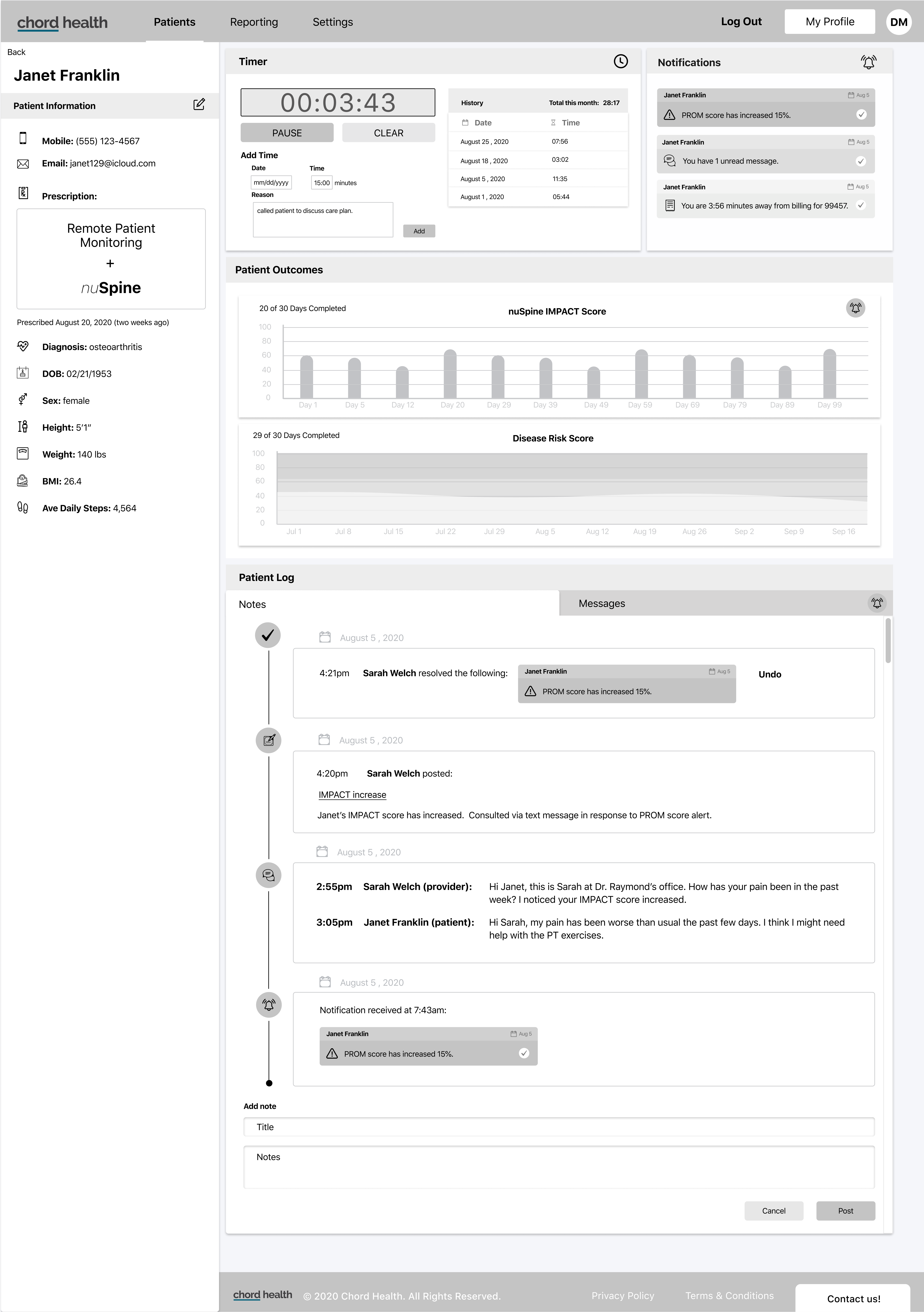 patient profile wireframe